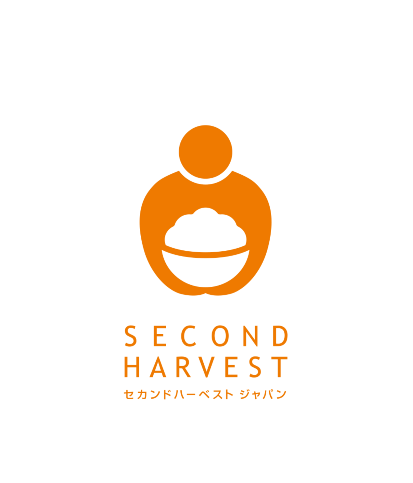Logo of Second Harvest with an orange figure holding a bowl on a white background